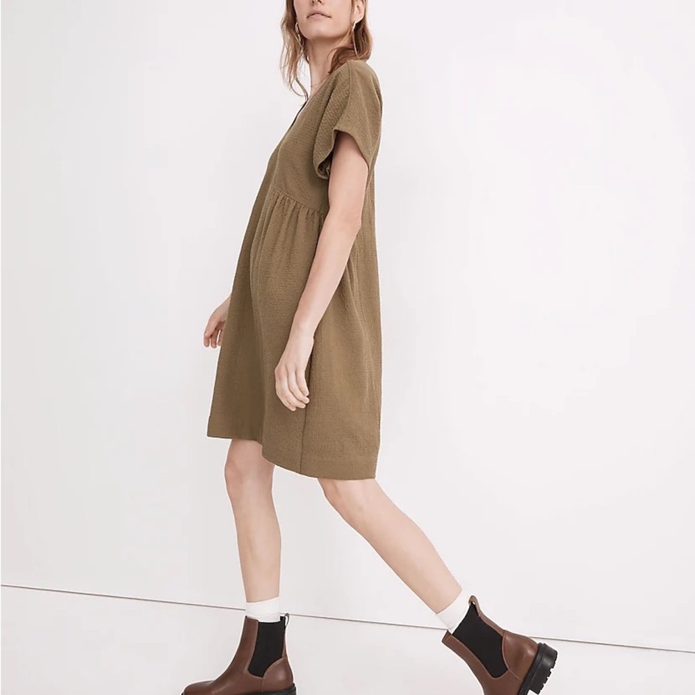 (A55) Madewell Crinkle Gauze Dolman-Sleeve Mini Dress, Olive Green, Size M, NWT - Picture 1 of 7